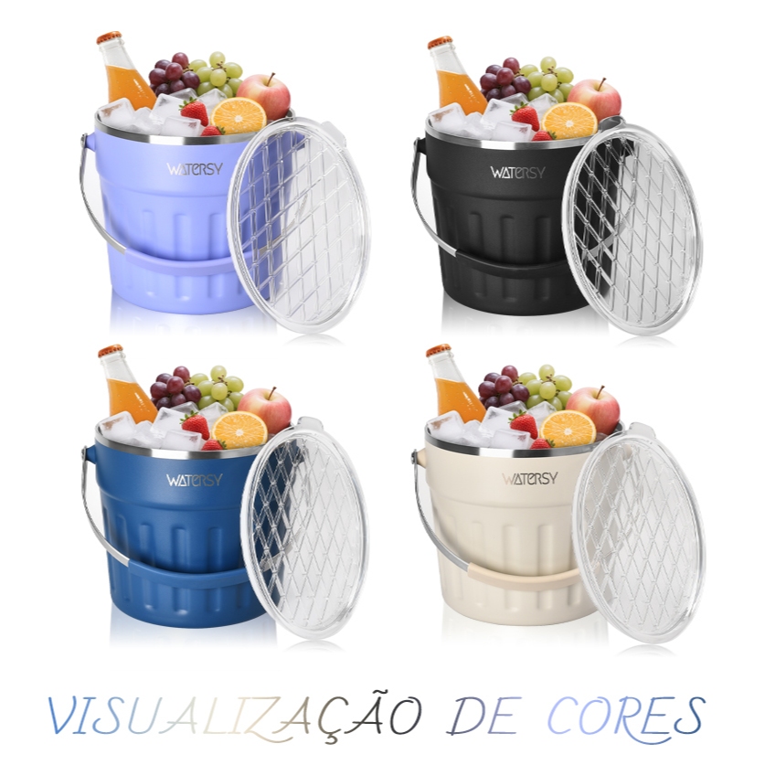 Balde de Gelo WATERSY 7.6L Inox com Tampa, Pá e Pinças | Ideal para Churrasco