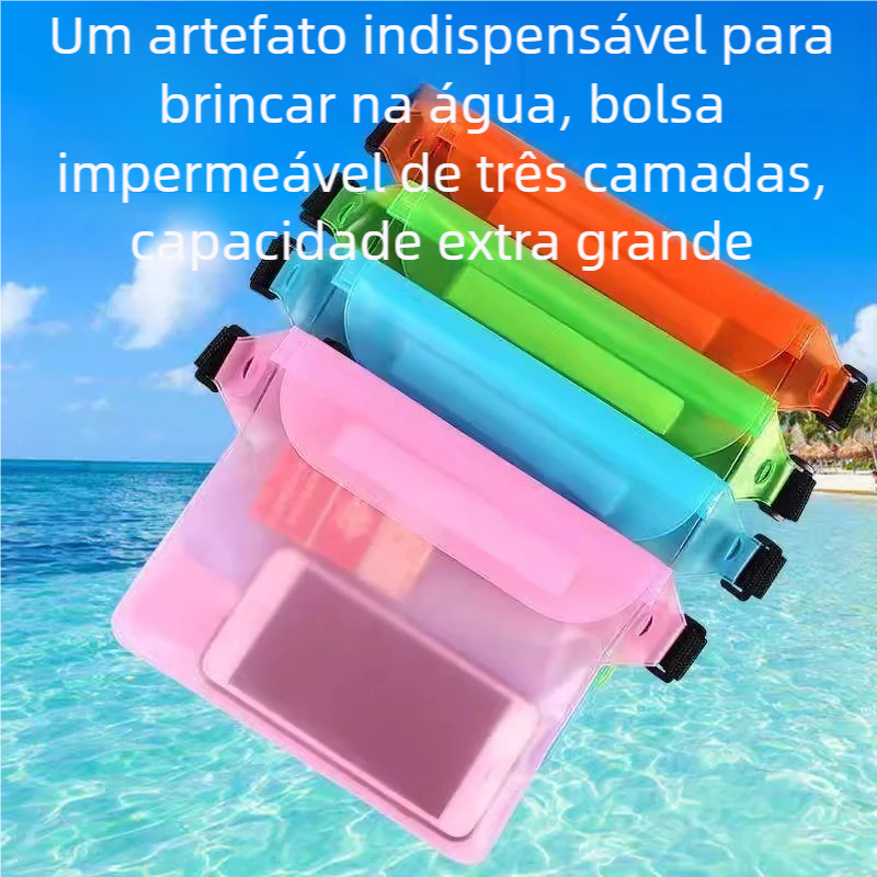 Bolsa de Cintura Ajustável Impermeável - Pochete PVC para Celular e Natação | Pronta Entrega em Oferta na Shopee