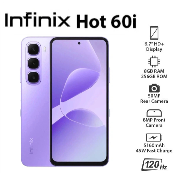 Celular Infinix HOT 60i  256GB / 8GB RAM 120Hz 45W Android 15 Novo Lacrado com Garantia