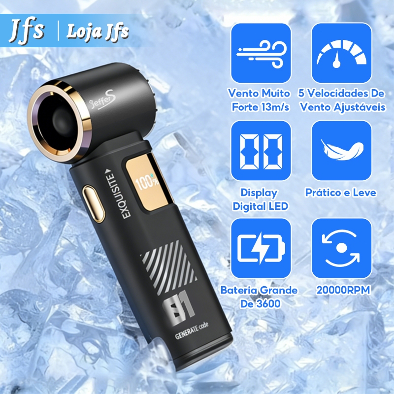 Turbo Ventilador Portátil Refrigeração Display Ventilador Recarregavel 13m/s | 5 Velocidades | Bateria 3600mAh em Oferta na Shopee