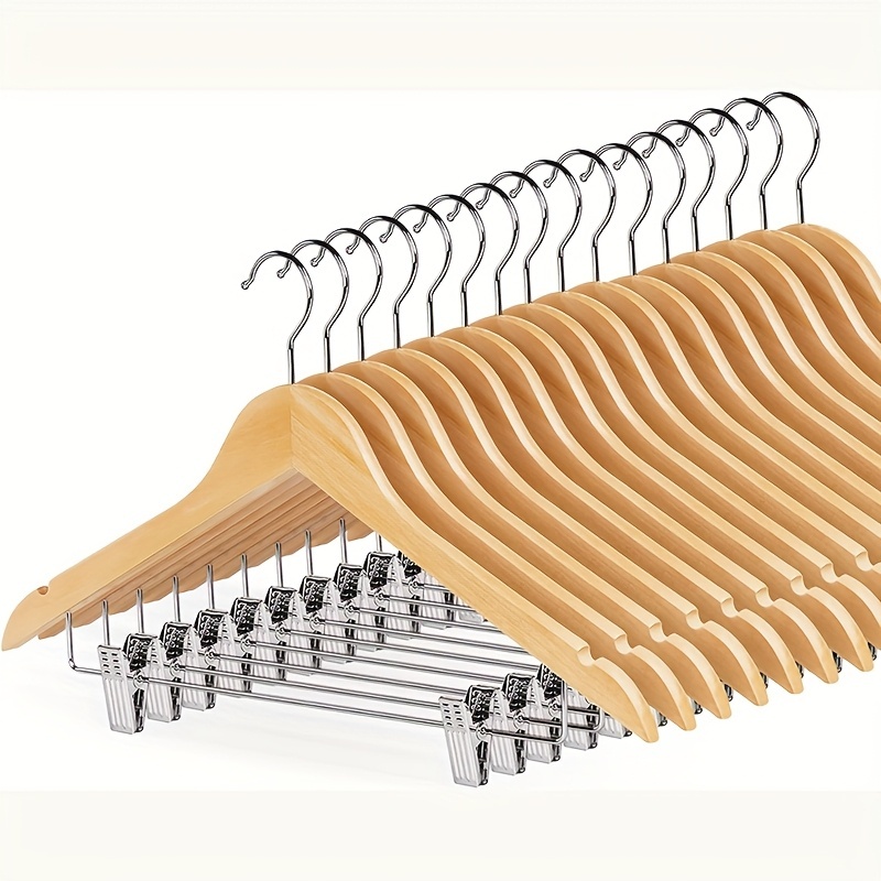 KIT 10/20/30 Cabide de Madeira com Presilha Adulto para Guarda Roupa Organizador