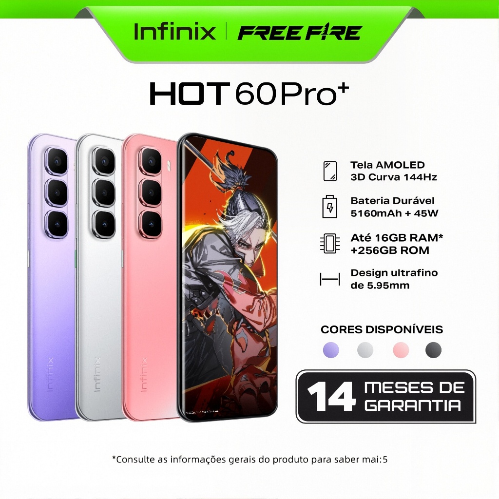 Celular Infinix HOT 60 Pro+ mais fino do mundo 5,95mm,6,78" tela curva 3D de144 Hz bateria de 45W+5160 mAh,Câm NFC