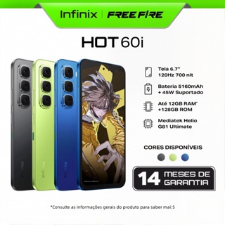 Celular Infinix Hot 60i 4G 256GB + 4GB/8GB RAM, Bateria 5160mAh, Carreg. 45W,Tela 120Hz, Botão AI, NFC e Ultrafino 7,7mm em Oferta na Shopee