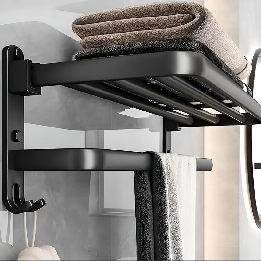 Porta Toalha Retrátil com Ganchos - Aço Inox 304,40/50/60cm, Sem Furos e Adesivo Forte