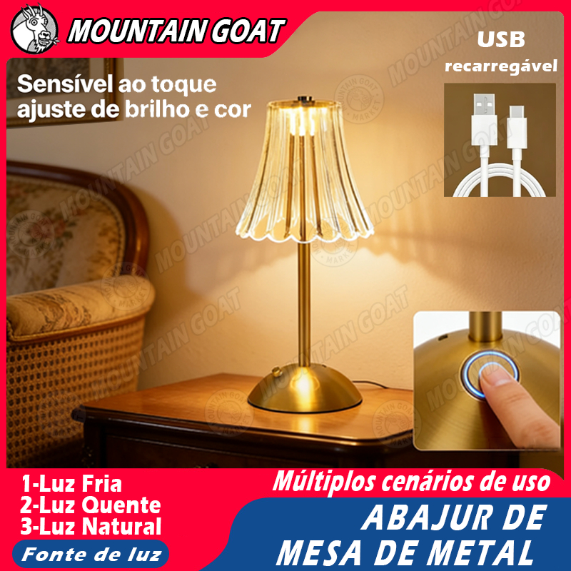 Lâmpada Abajur Mesa Com Barra Led Sensor Toque De Luz Quarto Sem Fio 3 Cores