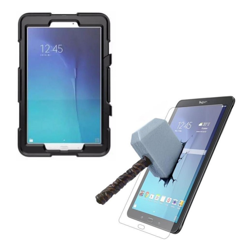 Capa Survivor + Película Vidro para Tablet Galaxy Tab E 9.6 Polegadas Modelos P560 P561 T560 T561