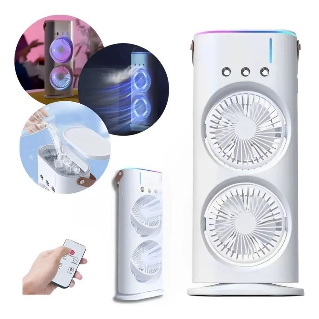 Ventilador Umidificador Torre Duplo 3 Velocidades Portatil Climatizador Ar USB Cores Disponíveis
