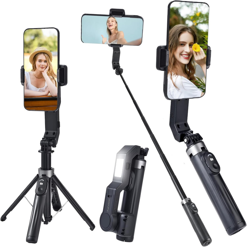 Estabilizador Celular IA Anti-Shake | Suporte Live 360° | Luz Beliscar 3 Modos | 101CM | Envio Hoje