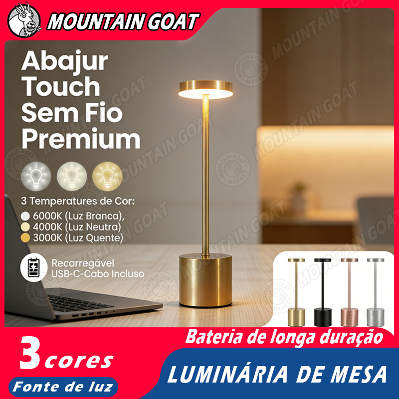 Luminária Abajur de Mesa Candeiro Dumbbell Touch de Quarto Luxuosa 3 Tons de Led