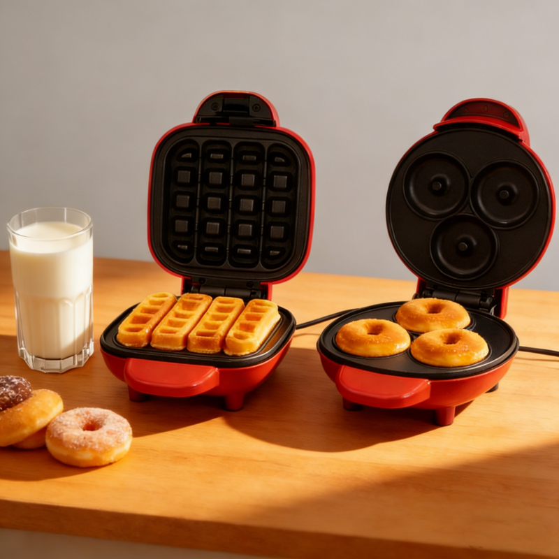 Imagem Mini Máquina de Waffles/Donuts Elétrica Portátil Casa Cozinha Fazer Waffle Panquecas Automático 110V