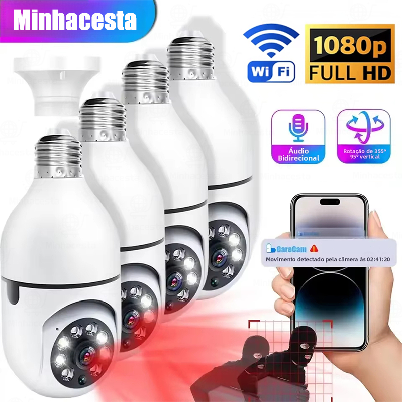 Câmera Segurança Wifi sem fio 360 Prova D'água Lâmpada full HD visão noturn microfone aplicativo G4