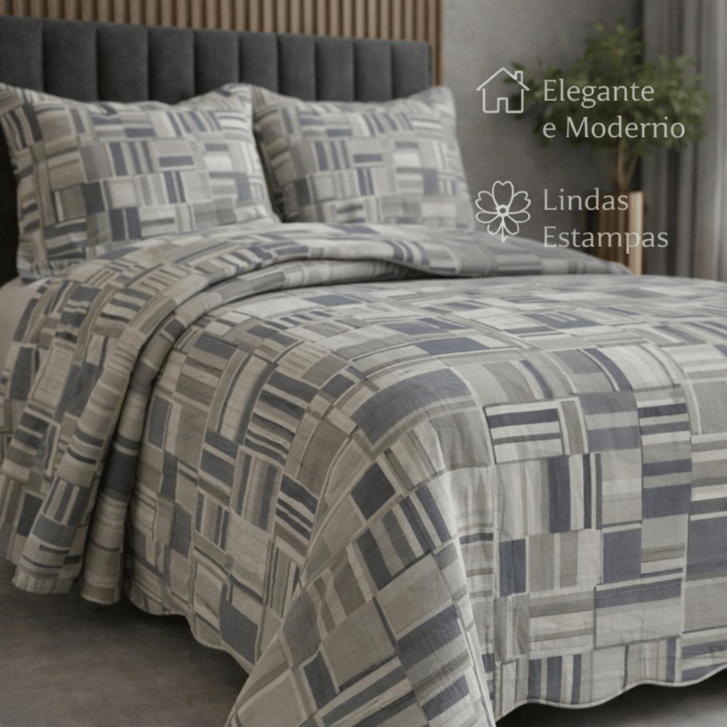 Colcha Queen Estampada Cobre Leito Cama Box Posta Bainha Ondulada Excelente Acabamento 2,60x2,40