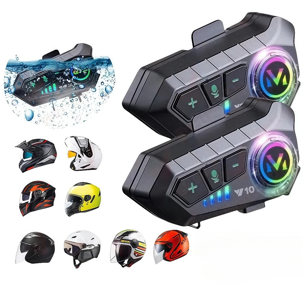 Y10 Motocicleta Sem Fio Bluetooth 5.3 Fone de Ouvido Capacete Kit de Chamadas Mãos Livres À Prova D’Água Interco