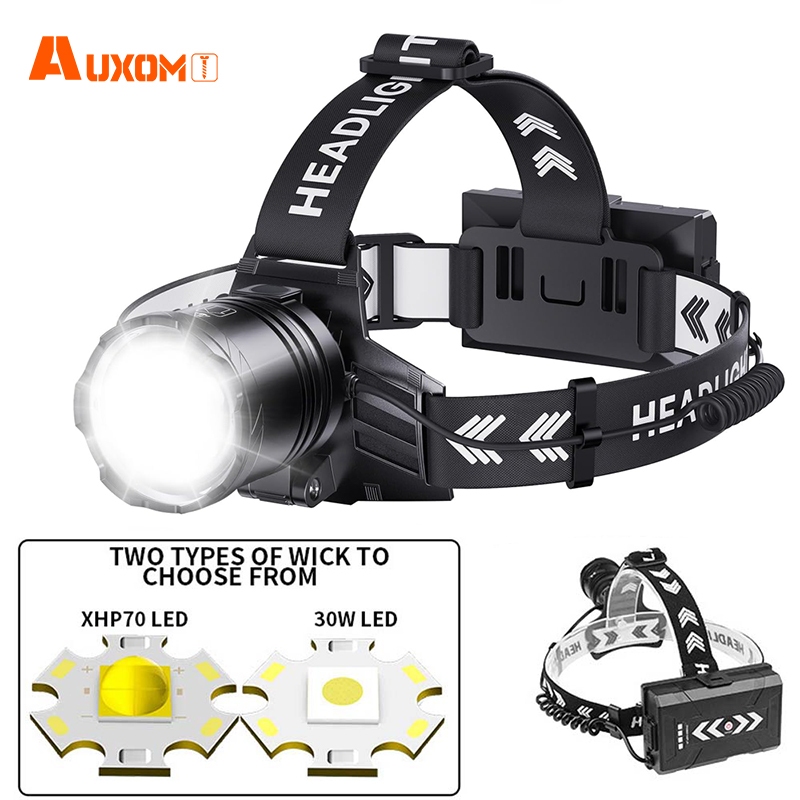 Imagem AUXOM Lanterna de Cabeça Profissional Super Brilho 30W - Recarregável, 3 Modos e Anti-Impacto