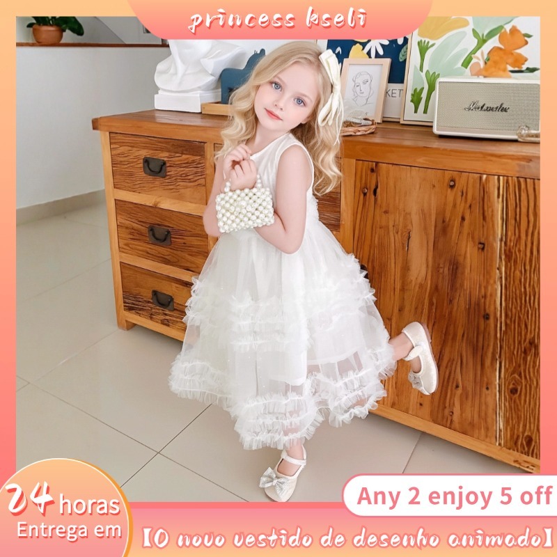 PRINCESSKESLI Vestido de menina de design sofisticado, perfeito para festas e uso diário，enfeites de renda em Oferta na Shopee