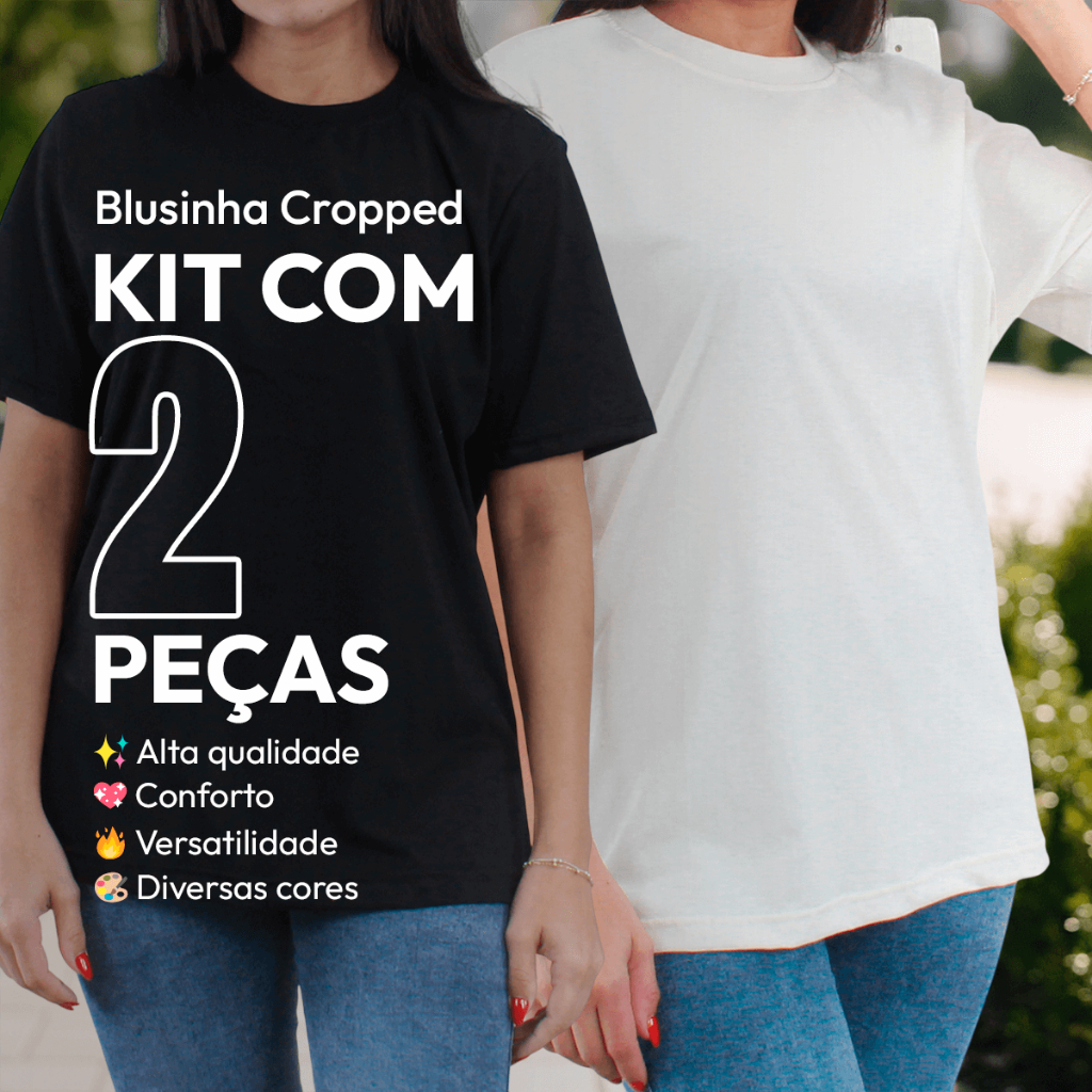 Kit 2 Camisetas Feminina Básica 100% Algodão - Estampa Lisa