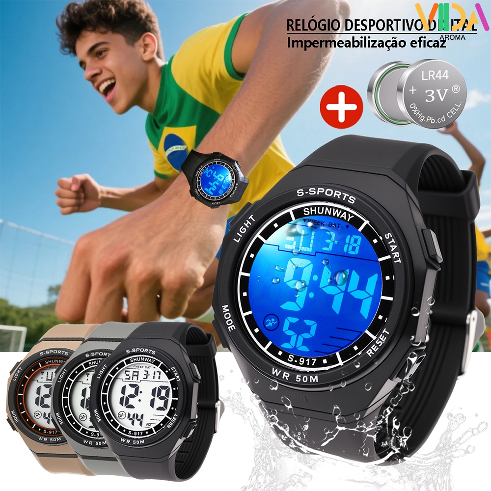 Relógio A Prova Dágua Esportivo Masculino Digital Original Multifuncional Com Luz De Fundo De Visão Noturna