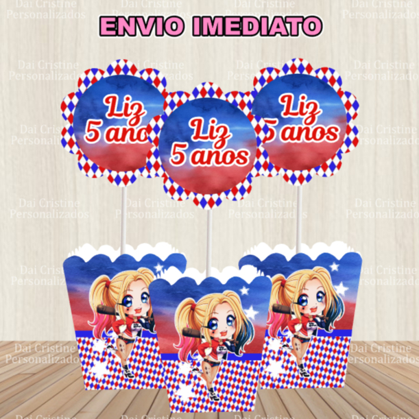 kit de 10 Centro de Mesa Personalizado Caixa Alerquina Cachepot Arlequina Vermelha Cachepô Enfeite
