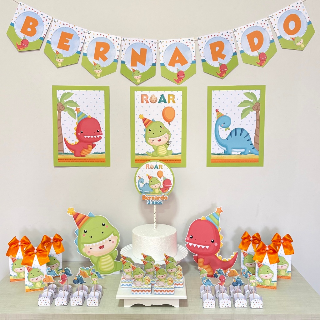 Kit Festa Dino Baby Personalizado / Kit Só um Bolinho/Lembrancinha/100 itens/Decoração/Aniversário/Mesversário/Chá Bebê