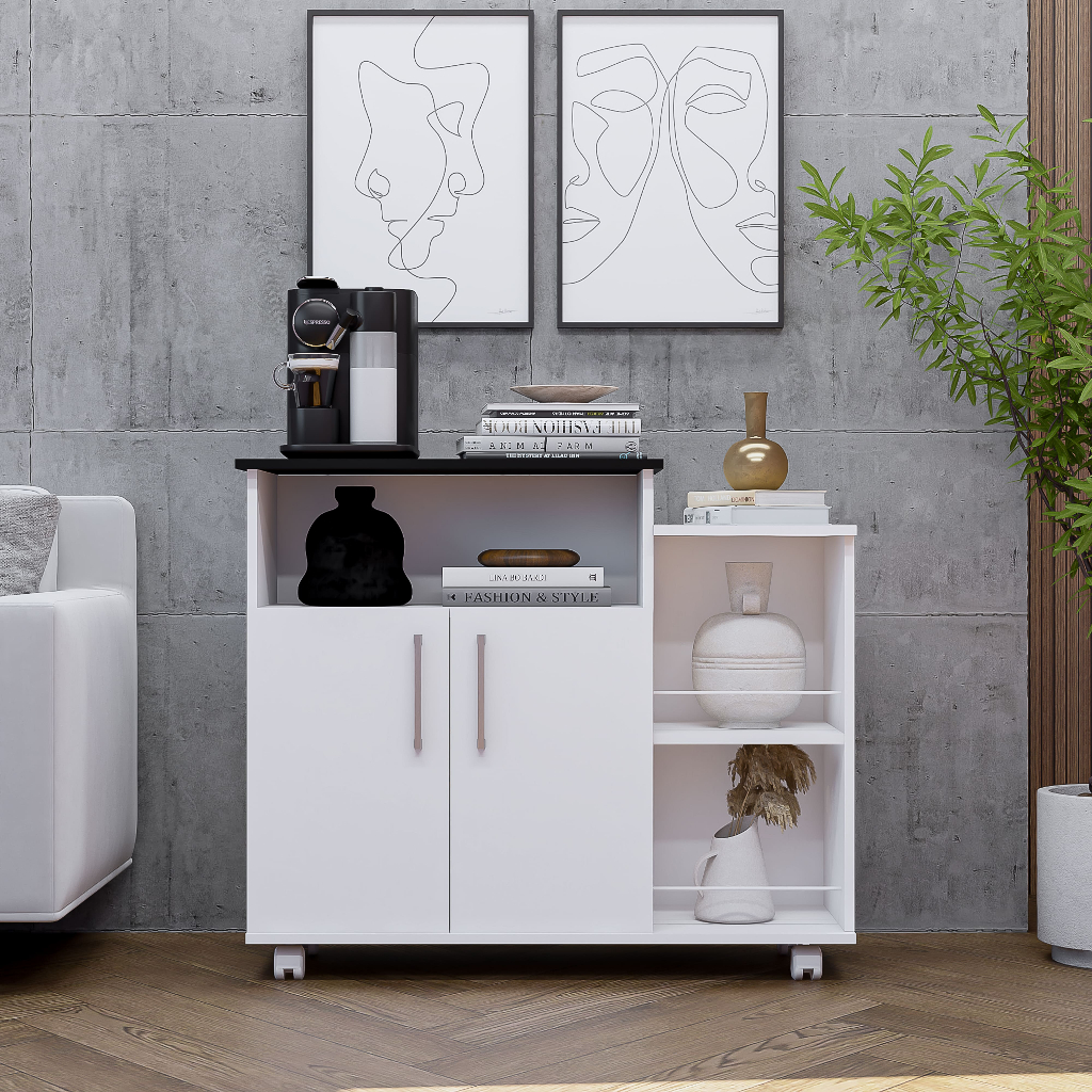 Armário Cozinha Balcão 2 Portas Multiuso Com Rodinhas Suporte Microondas Móveis Bonatto em Oferta na Shopee