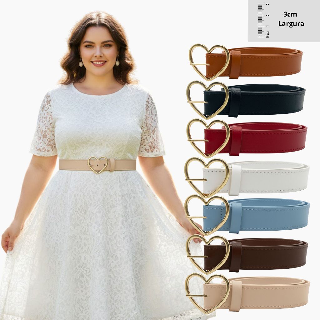 Cinto Feminino 3cm Fino Da Moda Blogueira Plus Size Fivela Coração Básico Entrega Rapida  - Ana