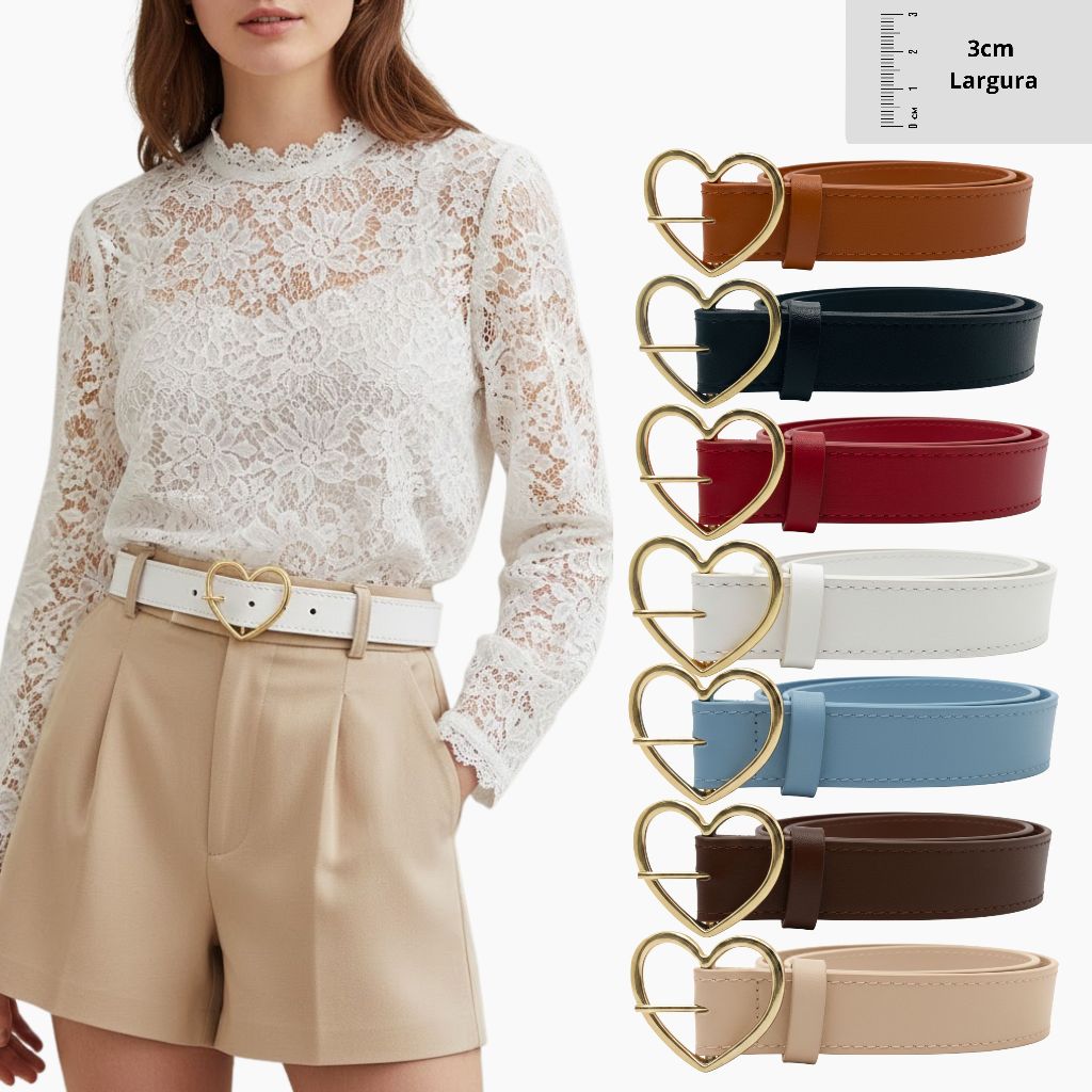 Cinto Feminino 3cm Fino Da Moda Blogueira Plus Size Fivela Coração Básico Entrega Rapida  - Ana em Oferta na Shopee