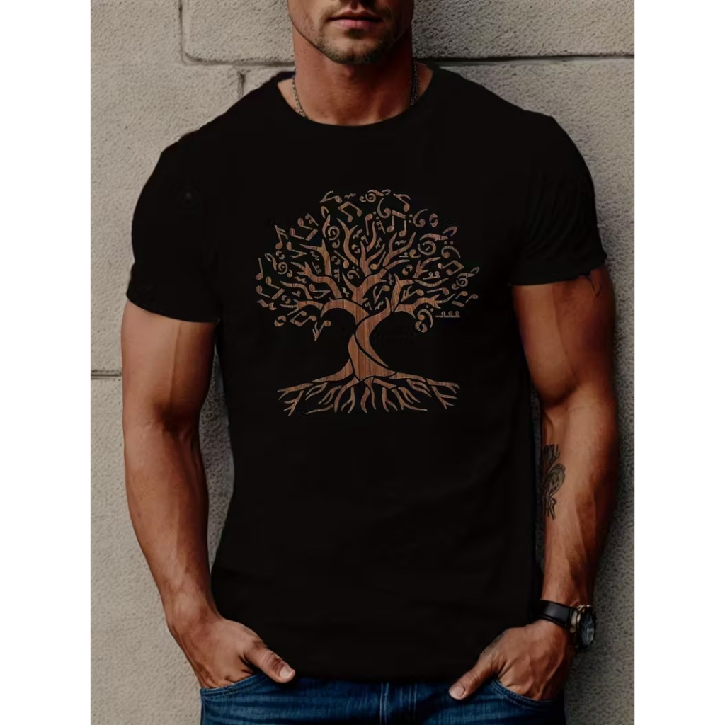 CAMISETA MASCULINA CASUAL 100% ALGODÃO ESTAMPA ÁRVORE DA VIDA