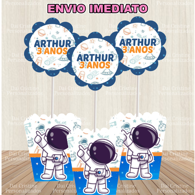 kit de 10 Centro de Mesa Personalizado Caixa Cachepot  Astronauta Cachepô Enfeite Arranjo
