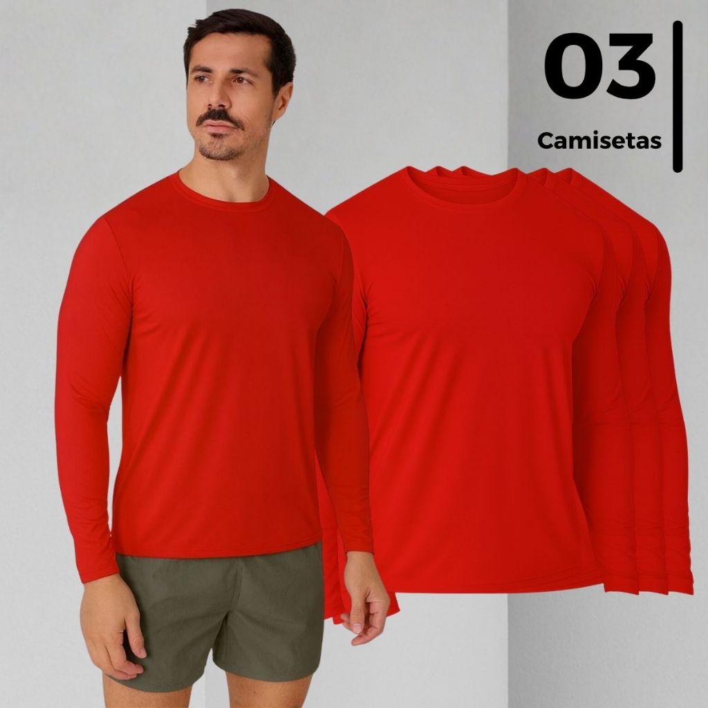 Combo 3 Blusa Masculina UV 50+ Manga Longa  Dry Fit Esportes em Geral Moda Verão Tendencia Camiseta