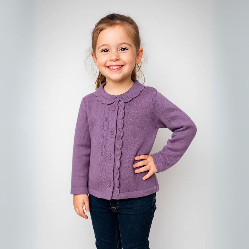Blusa trico infantil menina cardigan acabamento em nuvem botões delicados sueter com botões casaquinho kids