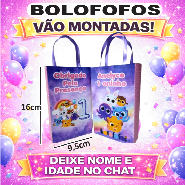 10 a 50 Sacolinhas P Bolofofos Personalizada saquinho bolsa de lembrancinha para FESTA