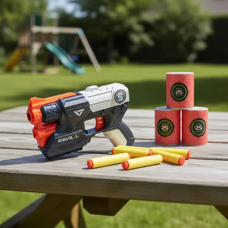 Pistola Lançador de Dardos Infantil Com Ventosa Arminha Tipo Nerf Com Latinhas de Alvo Wellkids