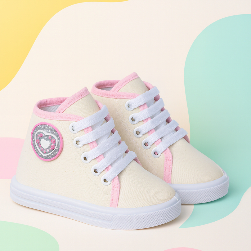 Tênis Bebe Infantil Meninas Cano Alto Coração Delicado Moda Casual Ajustável Confortável Dia Dia