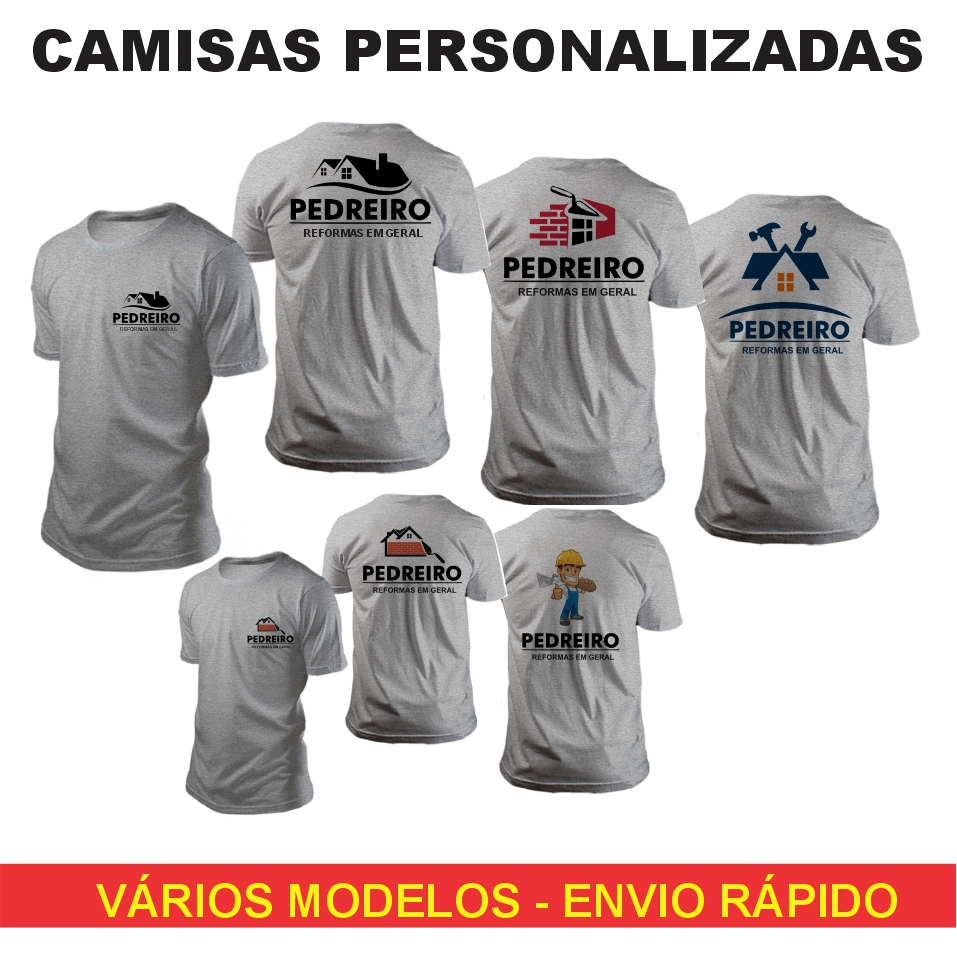 1,2 Camisa Pedreiro Personalizada CINZA MESCLA | Profissão Construção | Uniforme Trabalho