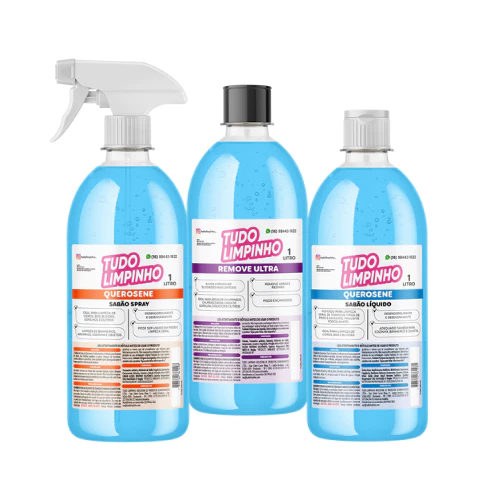 KIT TRIO BÁSICO SABÃO, SPRAY QUEROSENE + REMOVE TUDO LIMPINHO