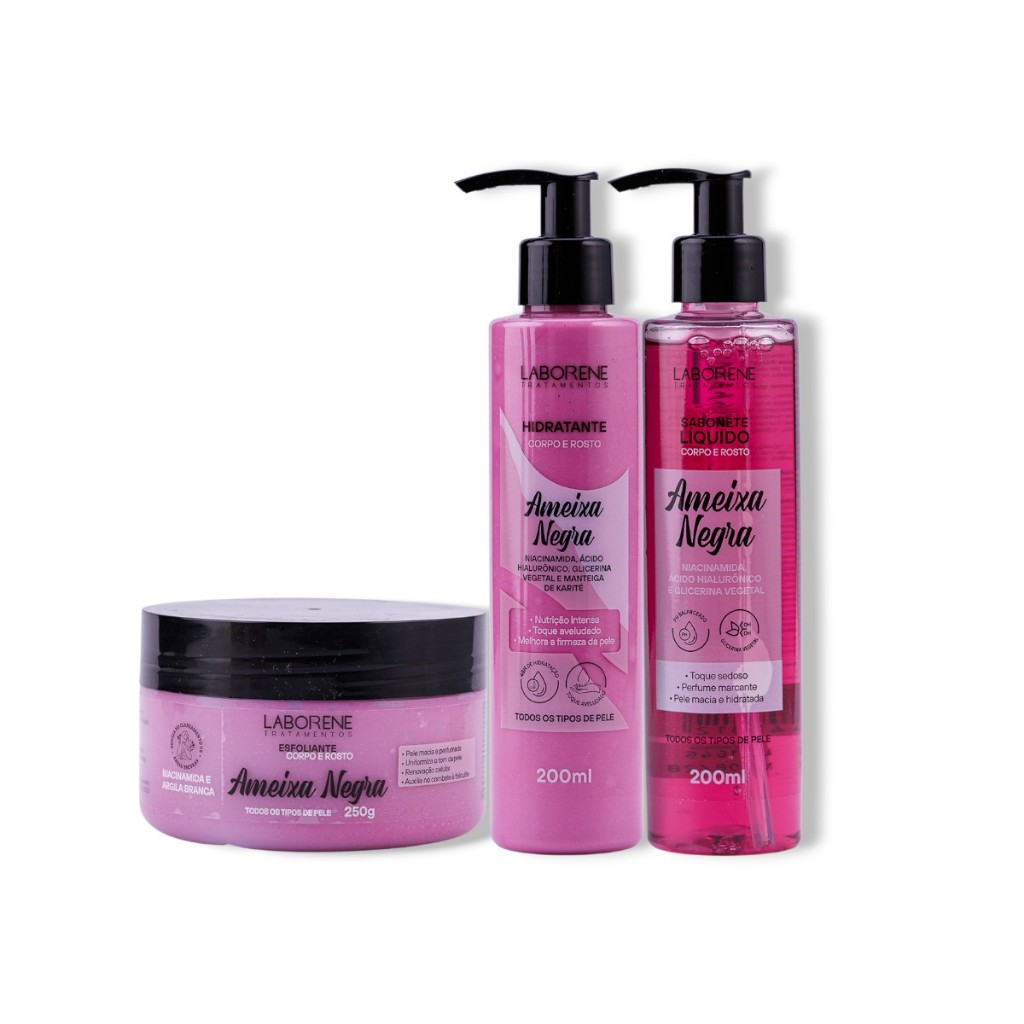 Kit Banho Esfoliante, Hidratante e Sabonete Ameixa Negra/Corpo e Rosto - Laborene