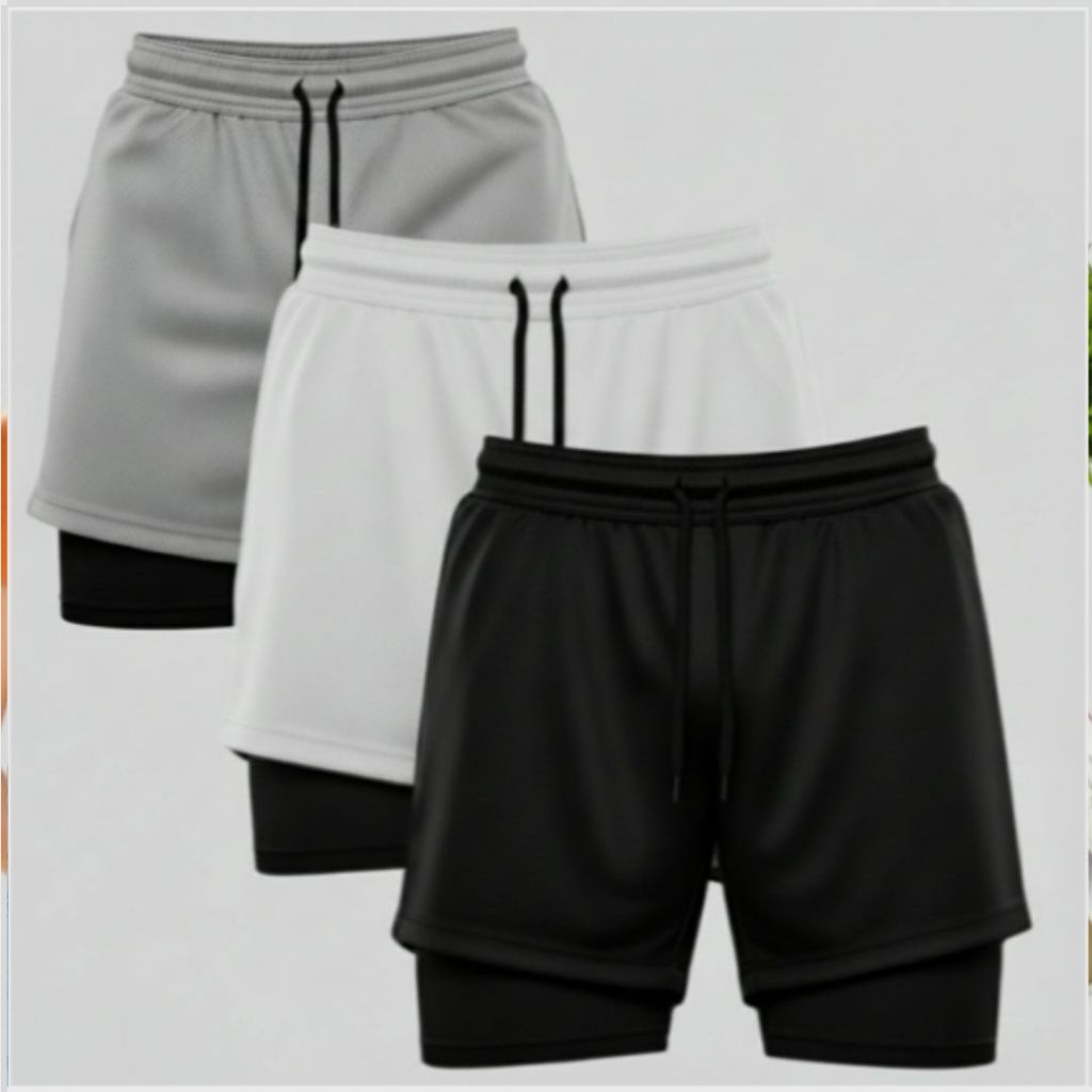 Kit 3 Shorts Bermuda Masculino 2 em 1 Compressão Treino Academia em Oferta na Shopee