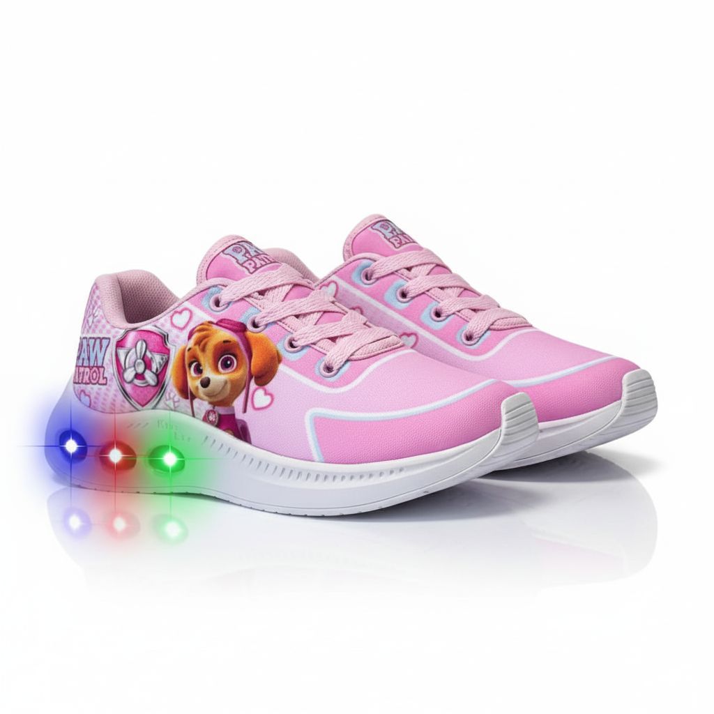 tenis infantil patrulha canina skye com luz led feminino confortavel antiderrapante