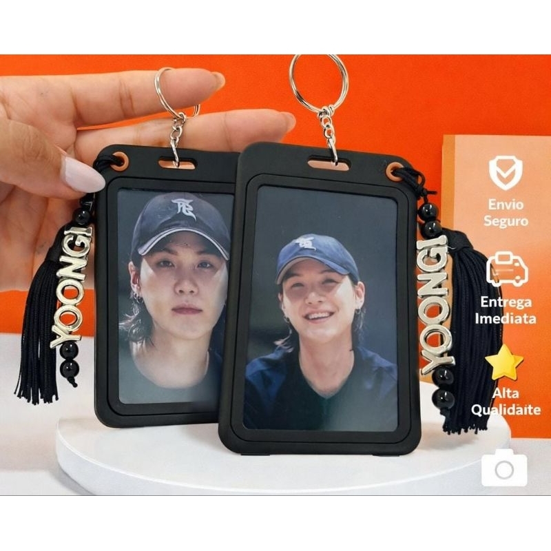 Porta photocards Yoongi/ Suga BTS com dois Photocards
