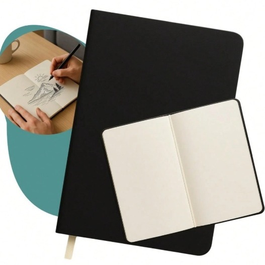 Caderno costurado A5 Com Pauta e Capa Couro Preto Sketchbook com Elástico Yin's Paper 96 folhas /Anotação,Resumos