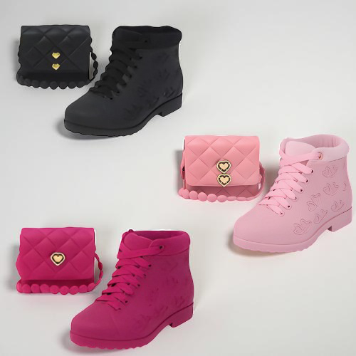 Conjunto Infantil Bota + Bolsinha Coração | Confortável e Impermeável csmonline