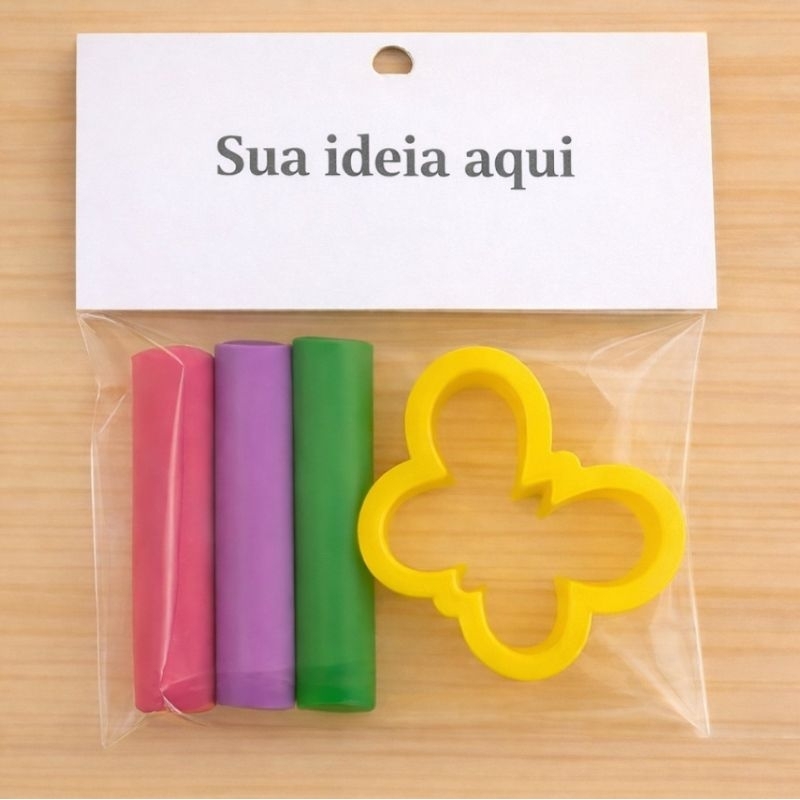 Kit 10, 20 ou 30 Massinha de Modelar + Forminhas Molde Lembrancinha Personalizada Infantil Escolar Festa Aniversário