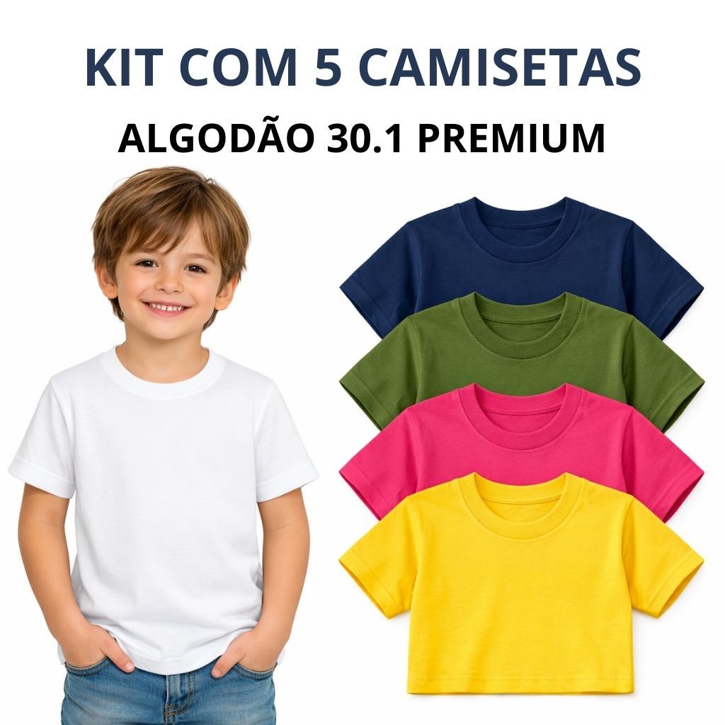 Kit com 3 ou 5 Camisetas Infantil Algodão Alta Qualidade Cores Variadas Do 1 ao 14