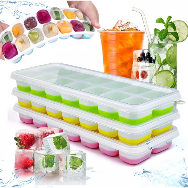 Forma de Gelo em Silicone com Tampa – 14 Cavidades – Flexível e Prática em Oferta na Shopee