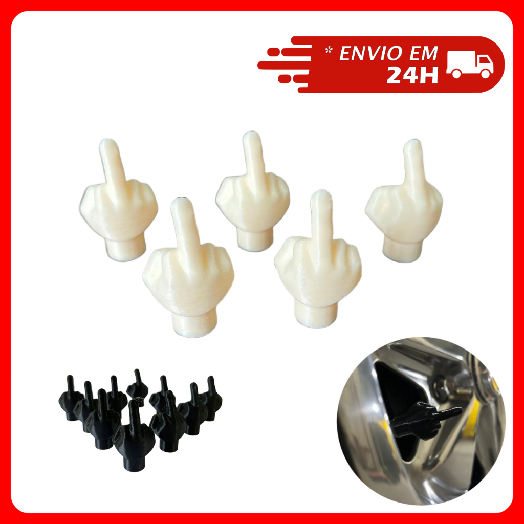 Kit Com Até 10 Bicos Tampa Pneu Dedo do Meio Pegadinha Médio Zueira Carro Moto Bicicleta Pino