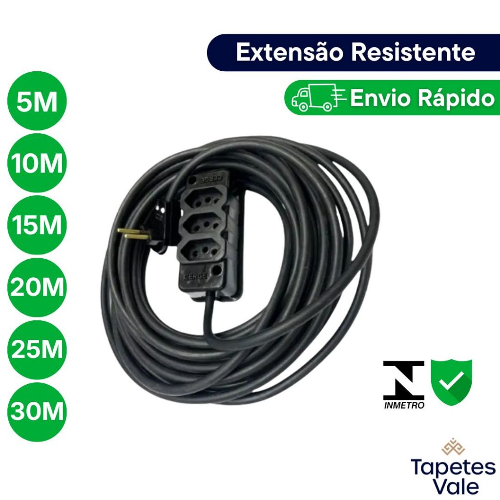 Extensão Elétrica Cabo PP Grosso Prolongador Reforçado 10A 20 25 30 Metros 2x2.5mm