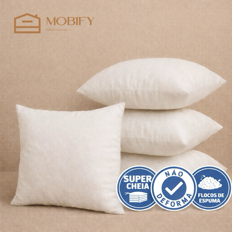 Kit Enchimento para Almofadas Refil 45x45cm Flocos de espuma Super Cheia