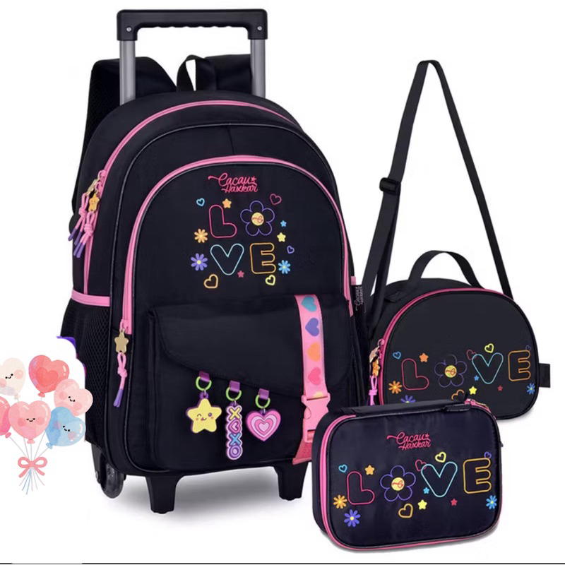 Mochila Cacau Haxkar com Lancheira Térmica Kit Escolar Meninas