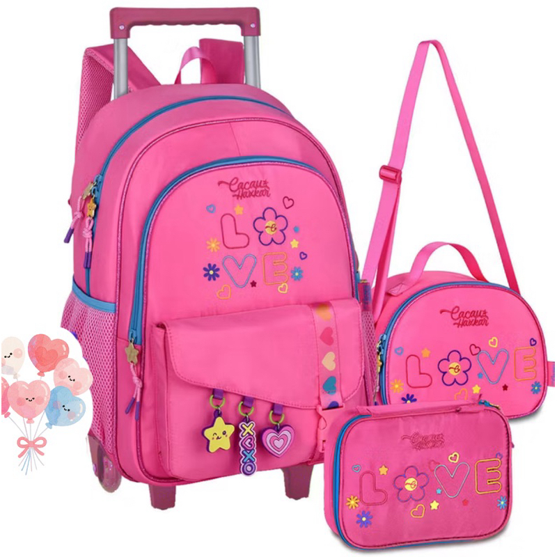 Mochila Cacau Haxkar com Lancheira Térmica Kit Escolar Meninas