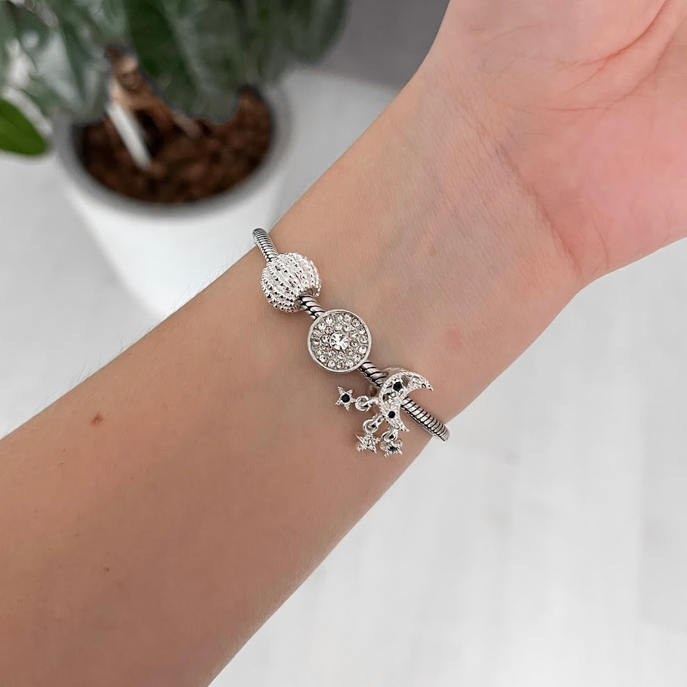 Berloque kit 3 ou unidade peças cravejado lua círculo vazado banhado a prata